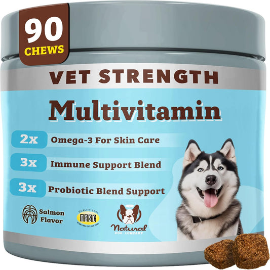Natural Dog Company Vet Strength Multivitamin for Dogs – 90 High-Potency Soft Chews with Glucosamine, Chondroitin, Probiotics & Omegas – Supports Joints, Skin, Coat, Digestion, Immune & Heart Health