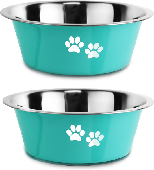 Stainless Steel Dog Bowls, Nonslip Rubber Bottom No Spill Proof Skid Metal Insulated Dog Bowls for Large Medium Small Breed Dogs (Green, 8.5 Cups/71 OZ)