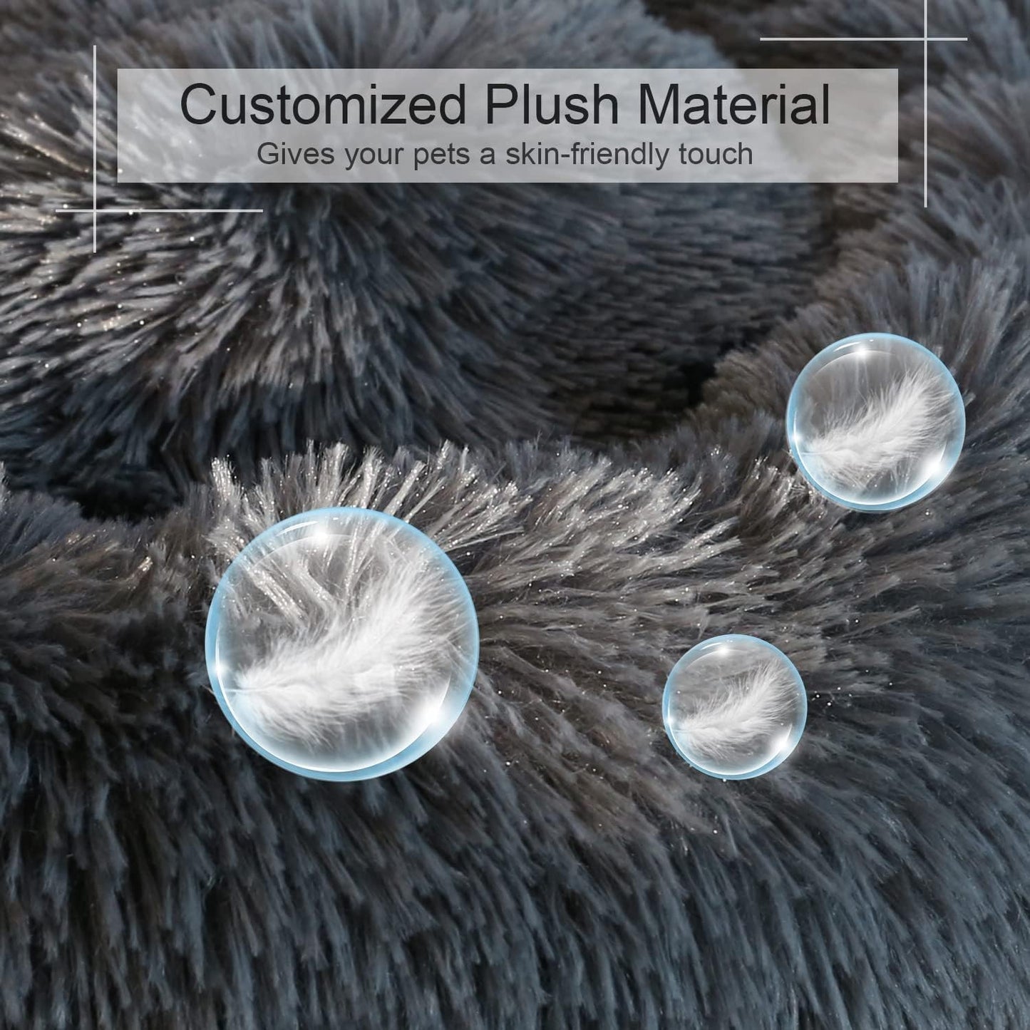 Dog Bed, Cat Calming Bed, Faux Fur Pillow Pet Donut Cuddler Round Plush Bed for Large Medium Small Dogs and Cats (Dark Grey, 49.0" L x 38.0" W x 7.0" Th)