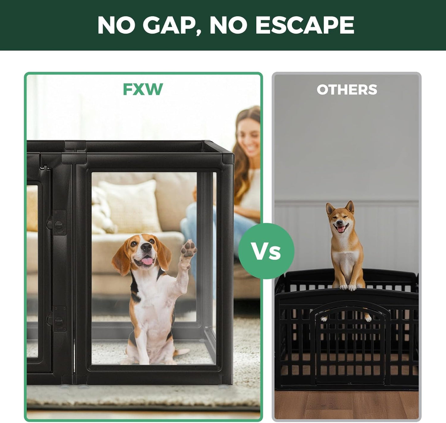 FXW AuraSpace Acrylic Indoor Unleashed Dog Playpen for Medium Dogs, 35 Inch, 10 Panels, Black
