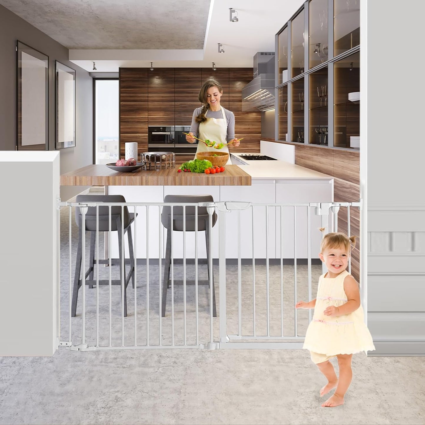 Extra Wide Baby Gate, 30" Tall 47" Wide Configurable Baby Gate Fireplace Safety Fence, Metal Pet Safety Playpen for Toddler/Pet/Dog Christmas Tree Fence (Whtie, 2-Panel)