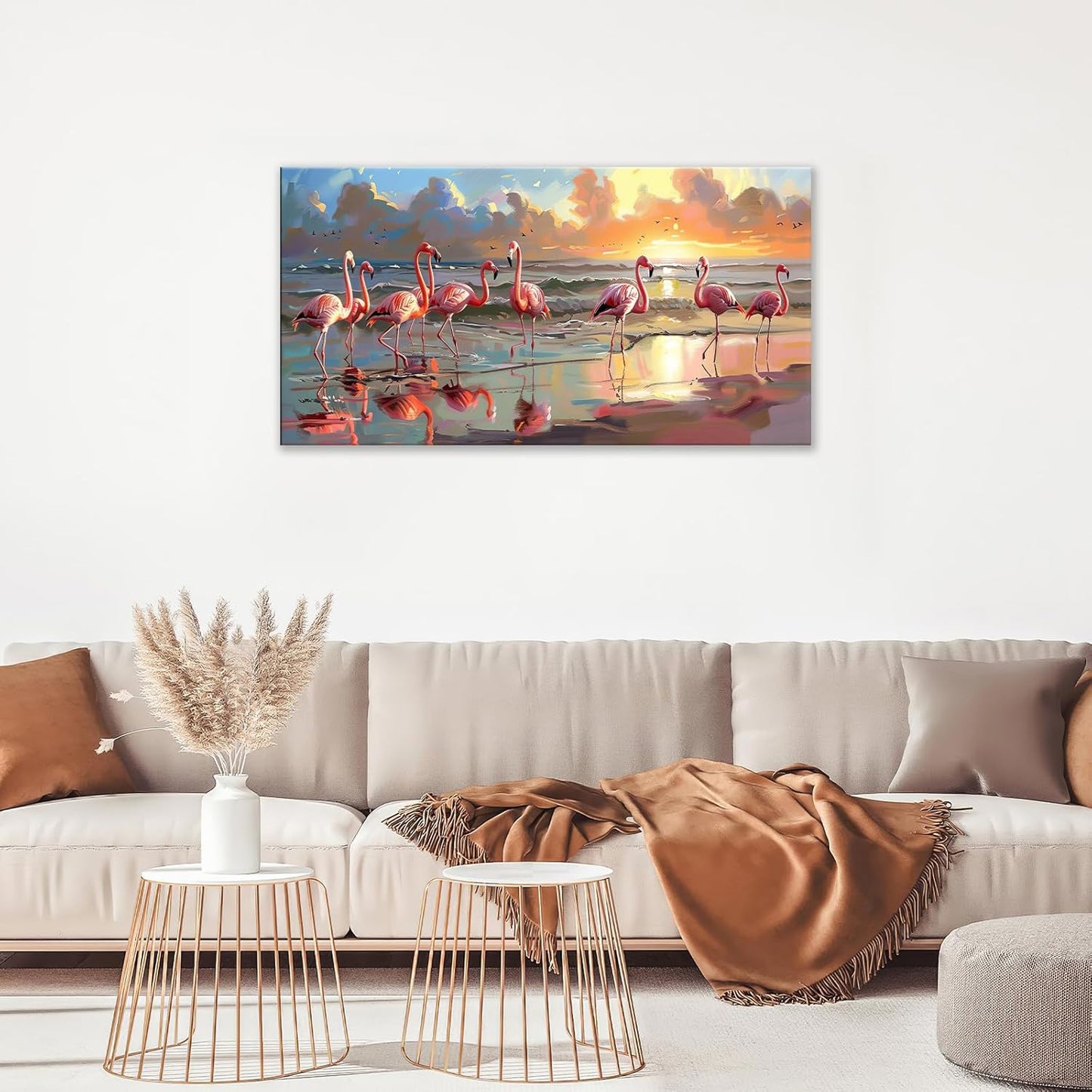 Large Flamingo Wall Art for Living Room Beach Colorful Flamingo Art Big Space Size Framed Ocean Canvas Prints Pictures Painting Artwork Office Bedroom Home Decor 60"x30"