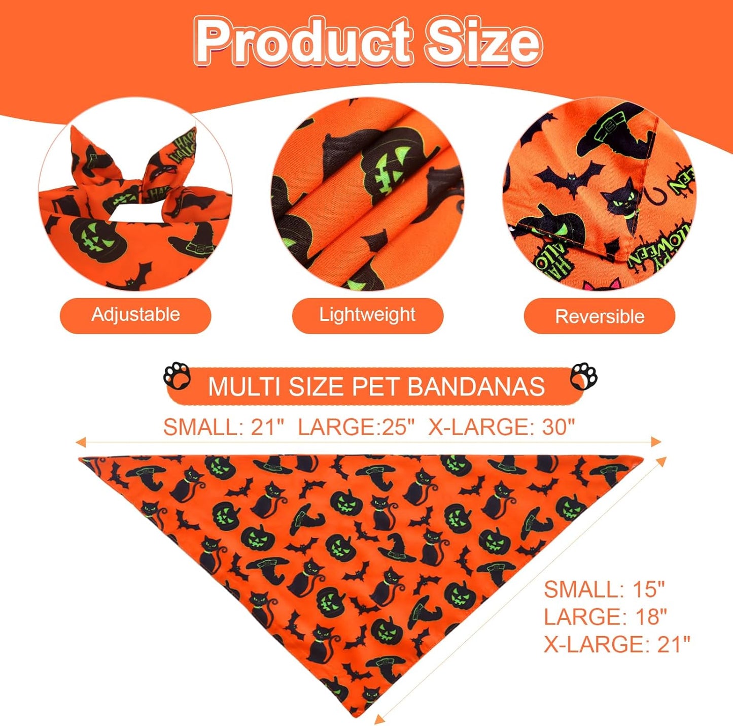 Halloween Dog Bandanas XLarge 3PCS, 6 Pattern Fall Scarf for Boy and Girl, Triangle Reversible Bibs Breed for Puppy Pets