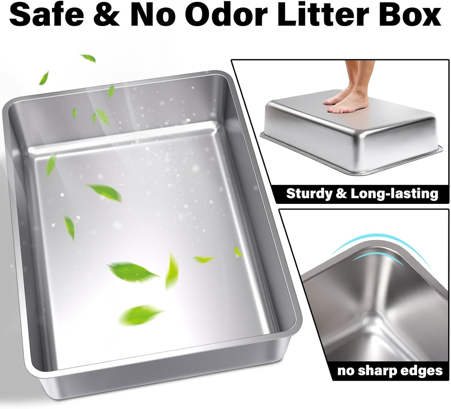 XXXL Stainless Steel Cat Litter Box -Extra Large 28"x20"x6" Metal Litter Box High Sides for Big Cats&Multiple Cats, Cat Litters Boxes Easy to Clean, No Odor, Anti-Urine Leakage