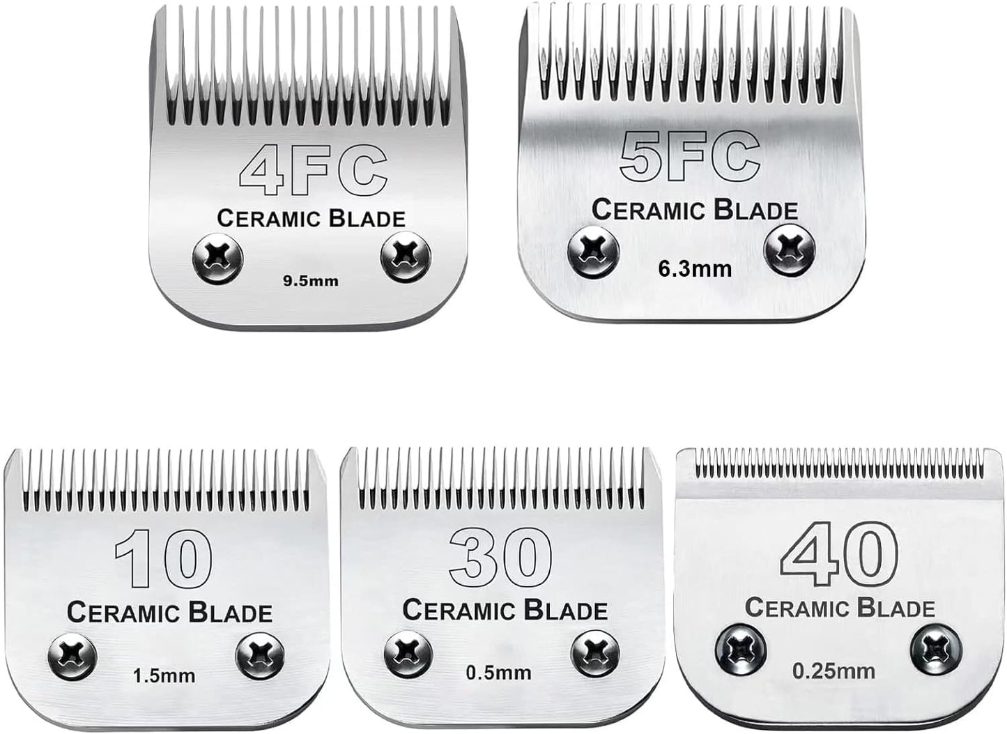5PCS 10 Blades Dog Grooming Replacement Blades Compatible with Andis Pet Clipper/Oster A5/Wahl KM Series Dog Clipper,Ceramic Blade & Stainless Steel Blade, Size ：#10+30+40+5FC+4FC