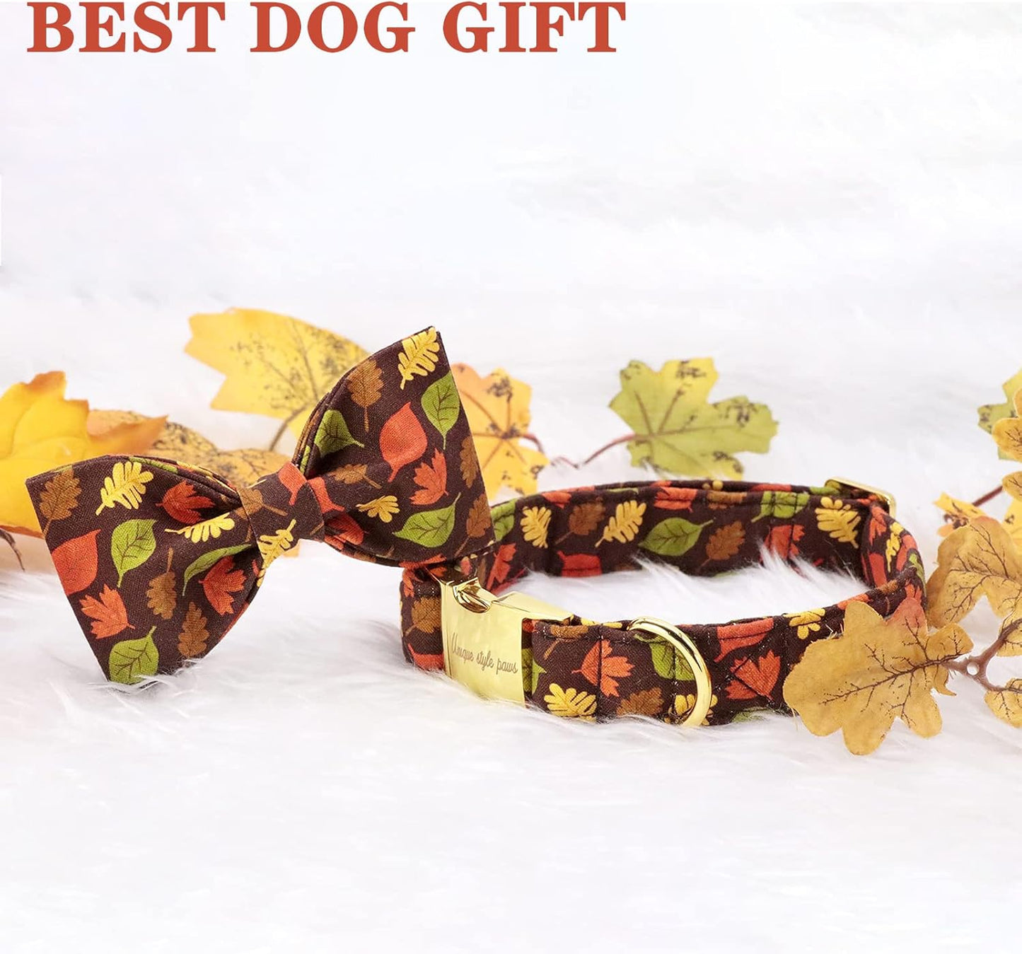 Unique style paws Fall Dog Collar with Bow, Puppy Collar Pet Gift Adjustable Dog Collar Soft and Comfy Bowtie Collars for Large Girl or Boy Dogs