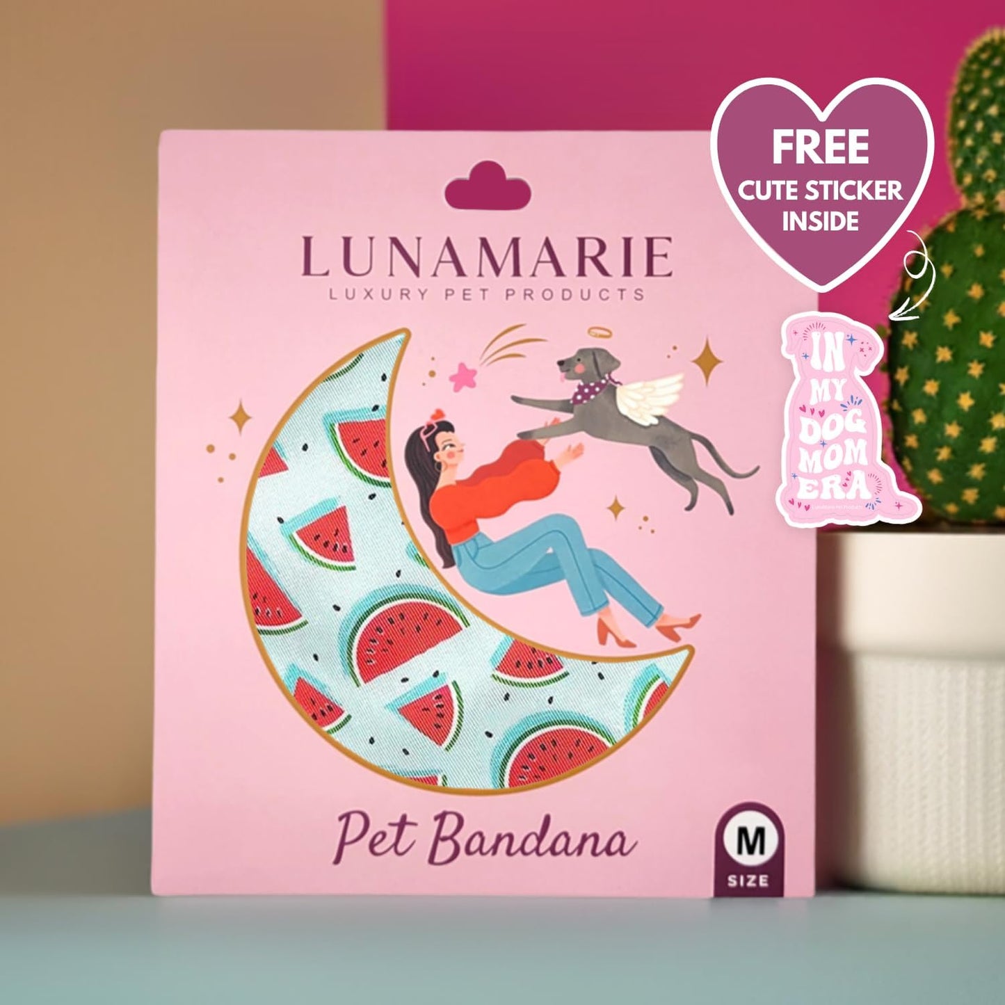 LunaMarie - Luxury Pet Birthday Bandanas -Premium & Silky Poly Fabric | 100% Handmade | Custom Shape Dual Layered (Watermelon, X-Small)