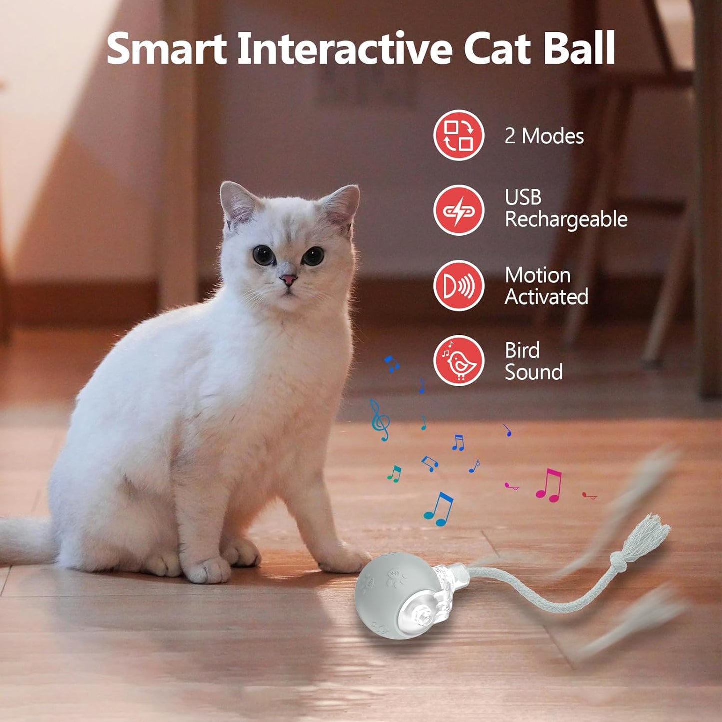 Interactive Cat Toys, Automatic Moving Cat Toy for Bored Indoor Adult Cats, Fast Rolling, Chirping & Motion-Activated Cat Toys, Fun Gift for Cats with Speedy Tail 2.0, USB Rechargeable(Gray)