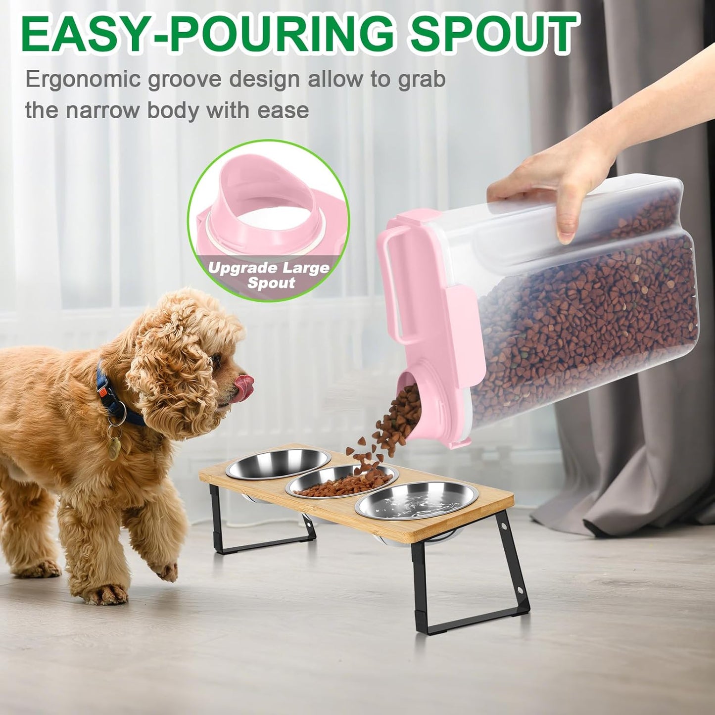 TBMax 2 Pack Cat Dog Food Storage Containers 10 to 14 Lbs, Portable Travel Pet Container Dispenser with Easy-Pouring Spout & Cup, Airtight Bird Seed Container Dog Treat Storage Bin -Pink