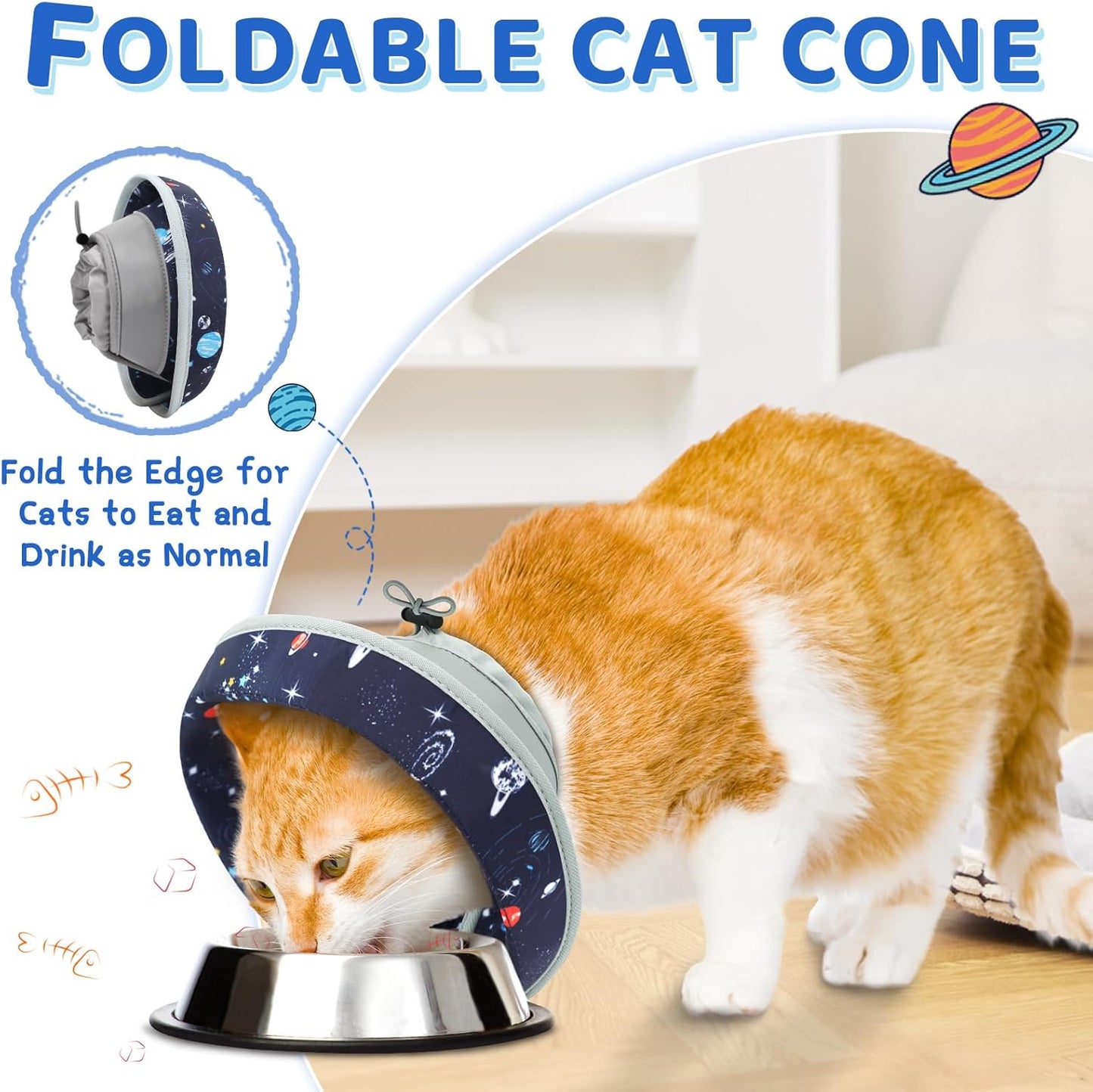 Cat Cone Collar Soft to Stop Licking, Adjustable, Foldable Lightweight Kitten Cones After Surgery Recovery for Cats & Kittens, Cat Cone Alternative (Grey, L)