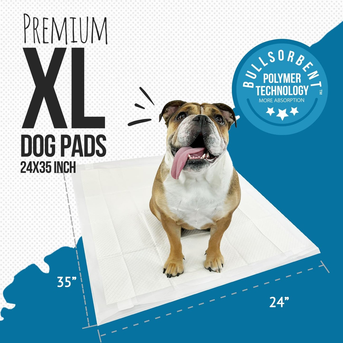 Bulldogology Pee Pads for Dogs XL with Adhesive Sticky Tape (24x35) Dog Puppy Pads Extra Large, Disposable Puppy Pads, Dog Training Wee Pads 6 Layers with Bullsorbent Polymer Tech (40-Count, White)