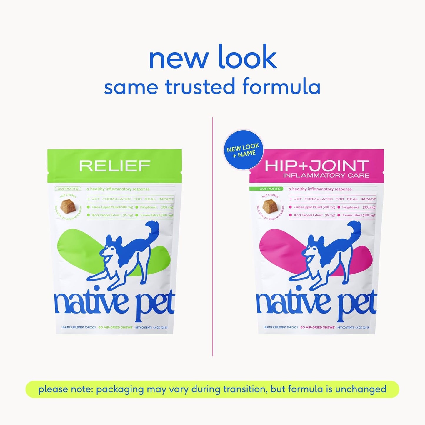 Native Pet Pain Relief for Dogs - Collagen for Dogs Promotes Joint Health, Reduce Inflammation & Stiffness - Senior Pup Joint Supplement - Natural Pain Reliever for Active & Aging Pets - 30 Chews