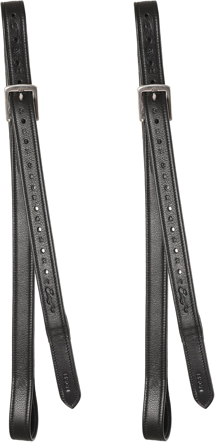Exion FlexiStrong Stirrup Leathers for English Saddle | Ultra-Soft Cow Calfskin with Nylon Core | 1” Wide Stirrup Leathers for Daily Use | Sizes 48" to 62" | Black, Brown