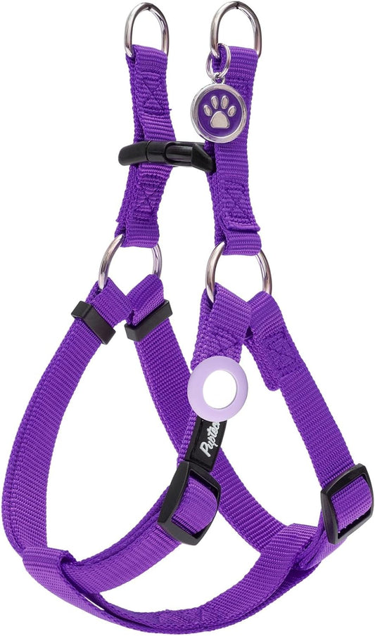 PUPTECK No Pull Dog Harness Soft Adjustable Basic Nylon Step in Puppy Vest Outdoor Walking with ID Tag and A-ir Tag Case, Purple, L
