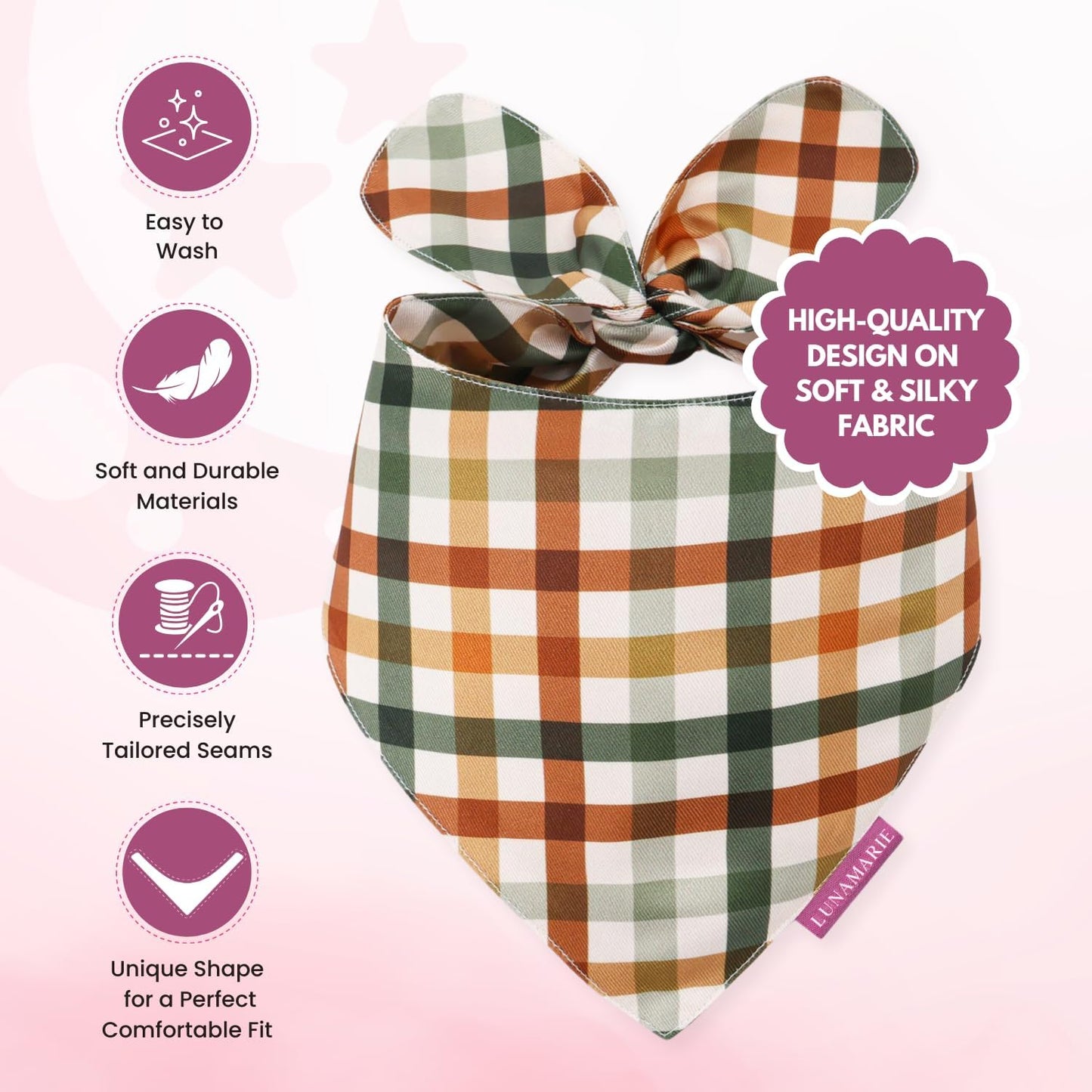 LunaMarie - Luxury Pet Birthday Bandanas -Premium & Silky Poly Fabric | 100% Handmade | Custom Shape Dual Layered (Autumn, Small)