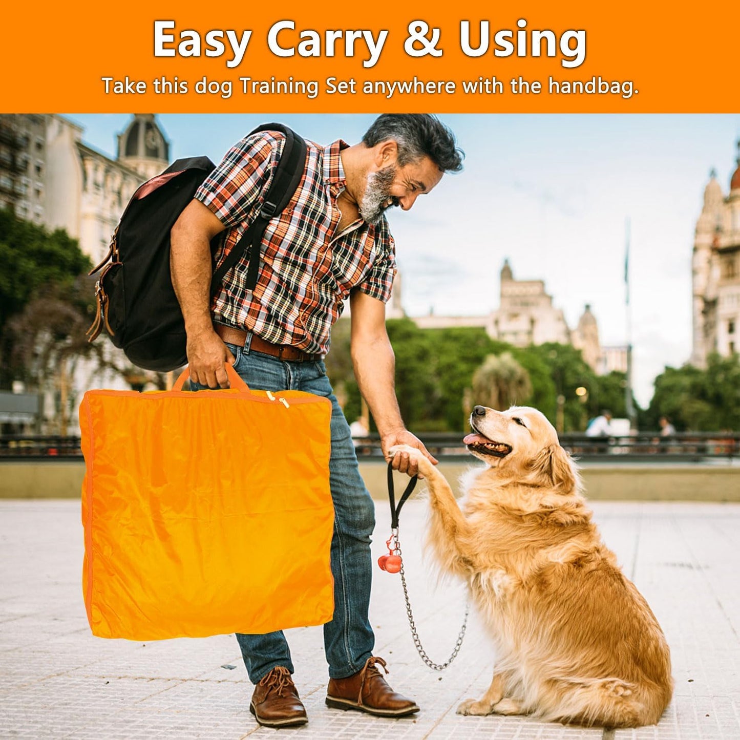 Dog Agility Training Equipment Set Outdoor Indoor Game, Tire Jump + Hurdle Jump, Tunnel, Weave Poles, Pause, 2 Toy Balls, 2 Discs, 1 Whistle, 1 Bag, 2 Training Clicker Backyard Dog Obstacle Course Kit