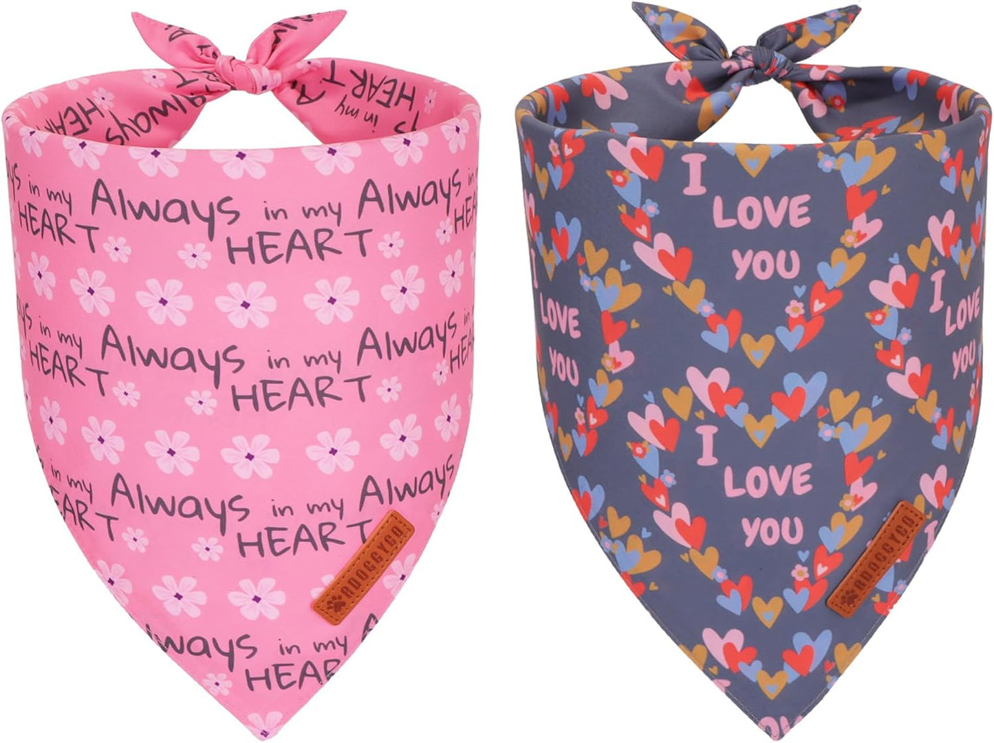 ADOGGYGO Valentine Dog Bandanas, Heart Love Floral Pet Scarf, Multi Size Offered, Pink Blue Pet Valentine Bandana for Large and Extra Large Dogs (X-Large)