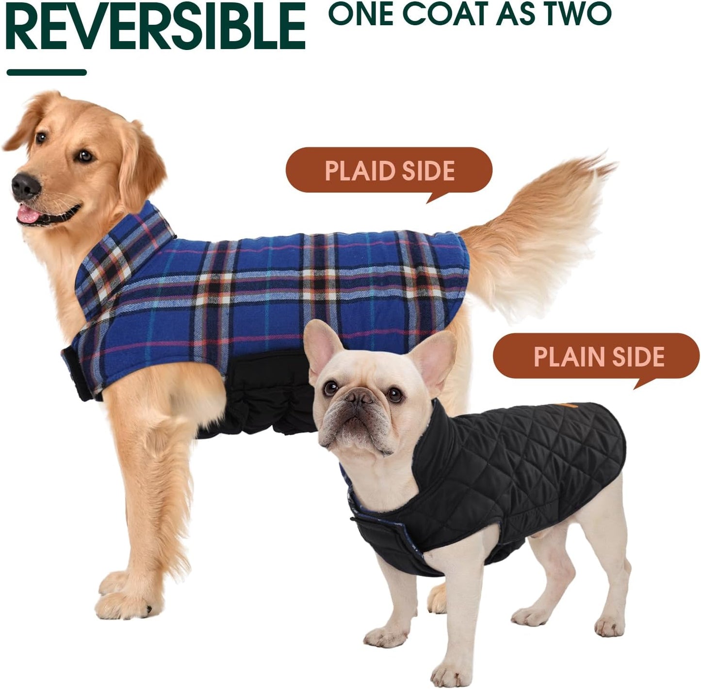 Kuoser Waterproof Dog Coat, Reversible Dog Jacket for Medium Dogs, Adjustable Durable Doggie Winter Coat Warm Puppy Cold Weather Apparel from Small to Large Breed, Navy M