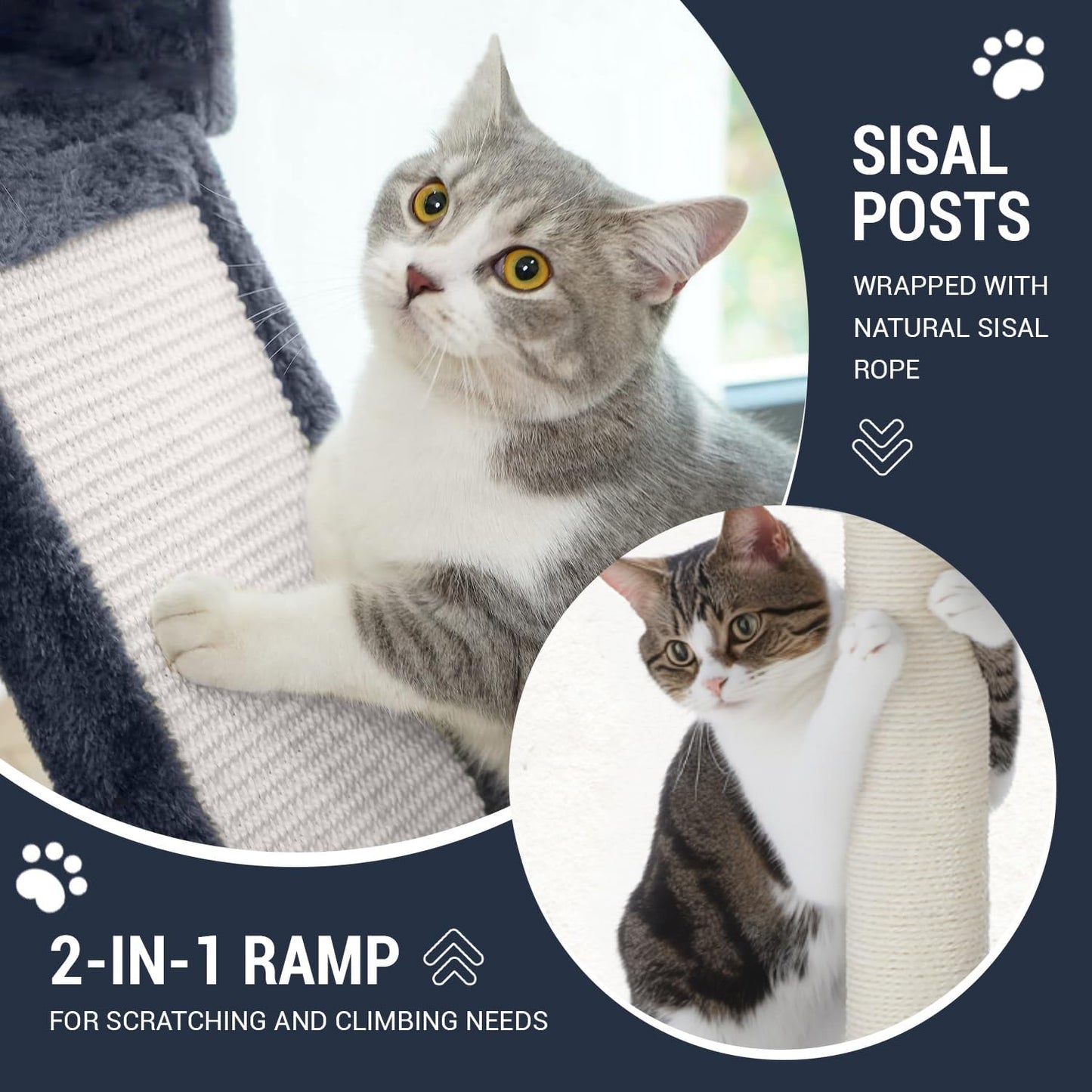 Allewie 68 Inches Cat Tree/House and Towers for Big Feline/Scratching Post/Multi-Level Large Kitty Climbing Tree with Condo/Smokey Grey