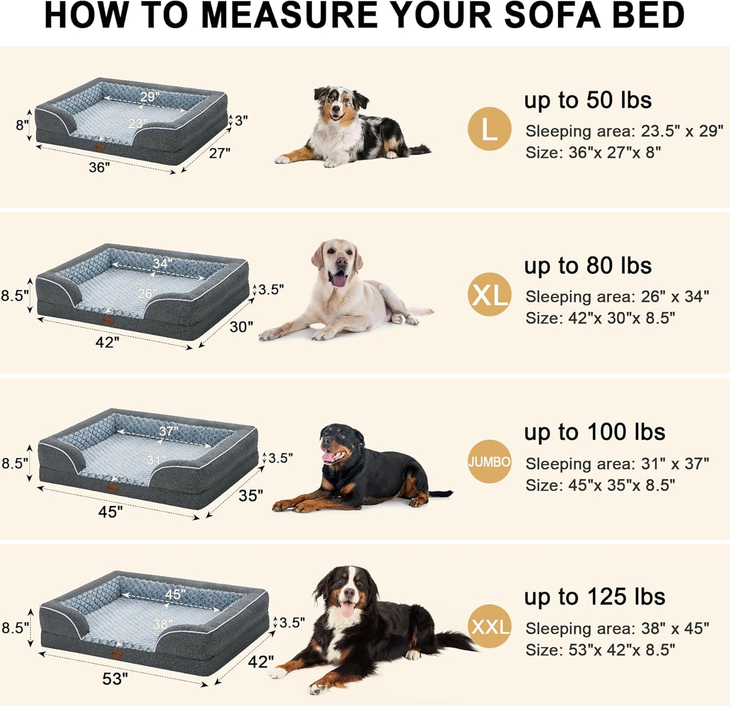 Orthopedic XXL Dog Bed for Extra Large Dogs, Waterproof Memory Foam Dog Beds with Sides, Egg-Crate Foam and Non-Slip Bottom Big Dogs Beds with Washable Removable Cover(XX-Large,Dark Grey)