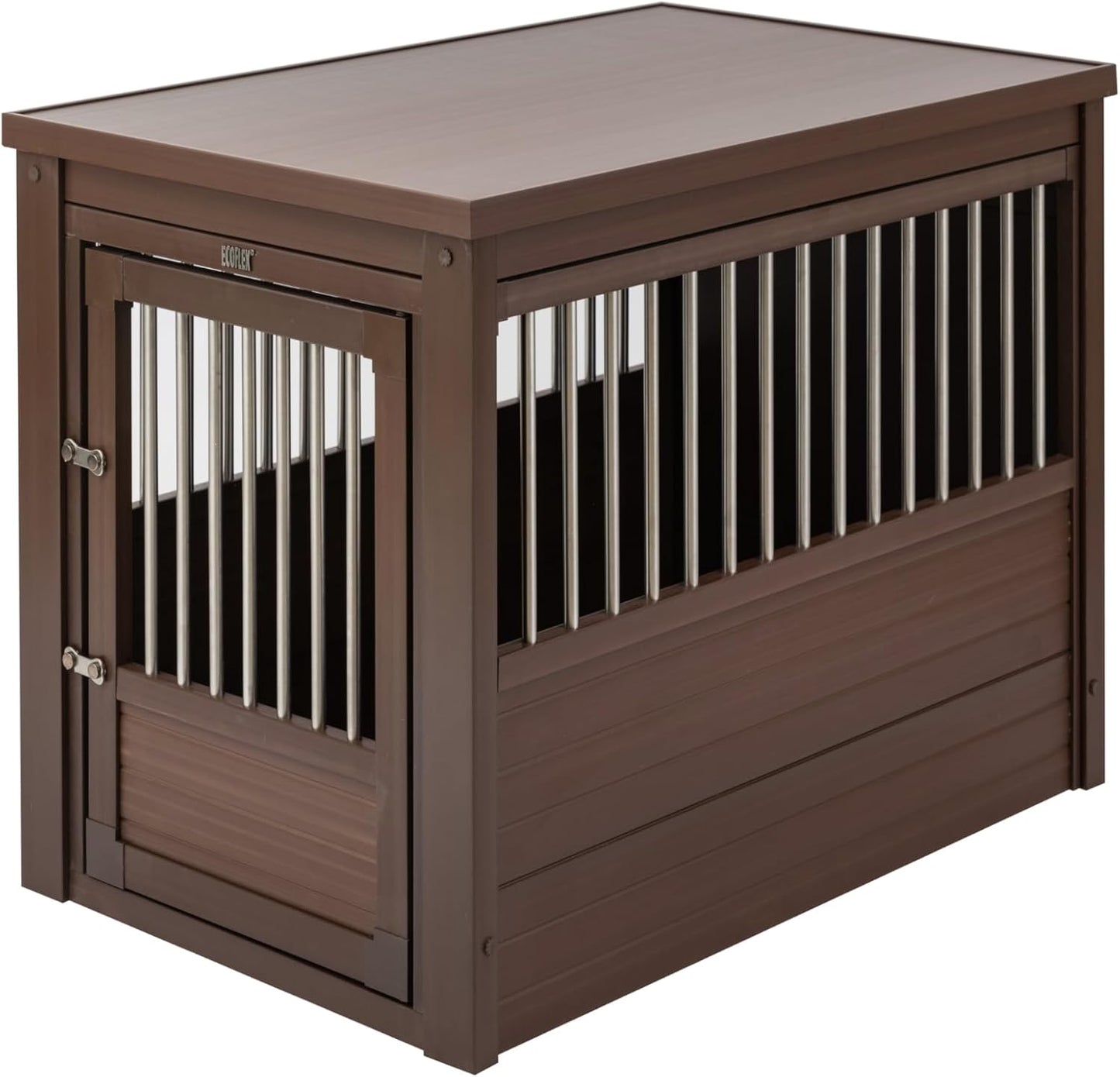New Age Pet ECOFLEX Dog Crate End Table - Durable Wood-Plastic Composite with Stainless Steel Latch, Easy Assembly, Ideal for Dogs Up to 80lbs, Russet Brown, Large Size