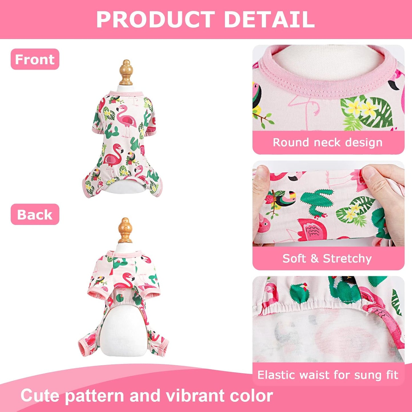 Dog Pajamas Pjs Summer Dog Clothes for Small Dogs Girl - Boy - Medium Size Dogs, Soft Stretchy Puppy Clothes Fall Doggie Onesies Cat Pet Jammies Outfit Flamingo Pink