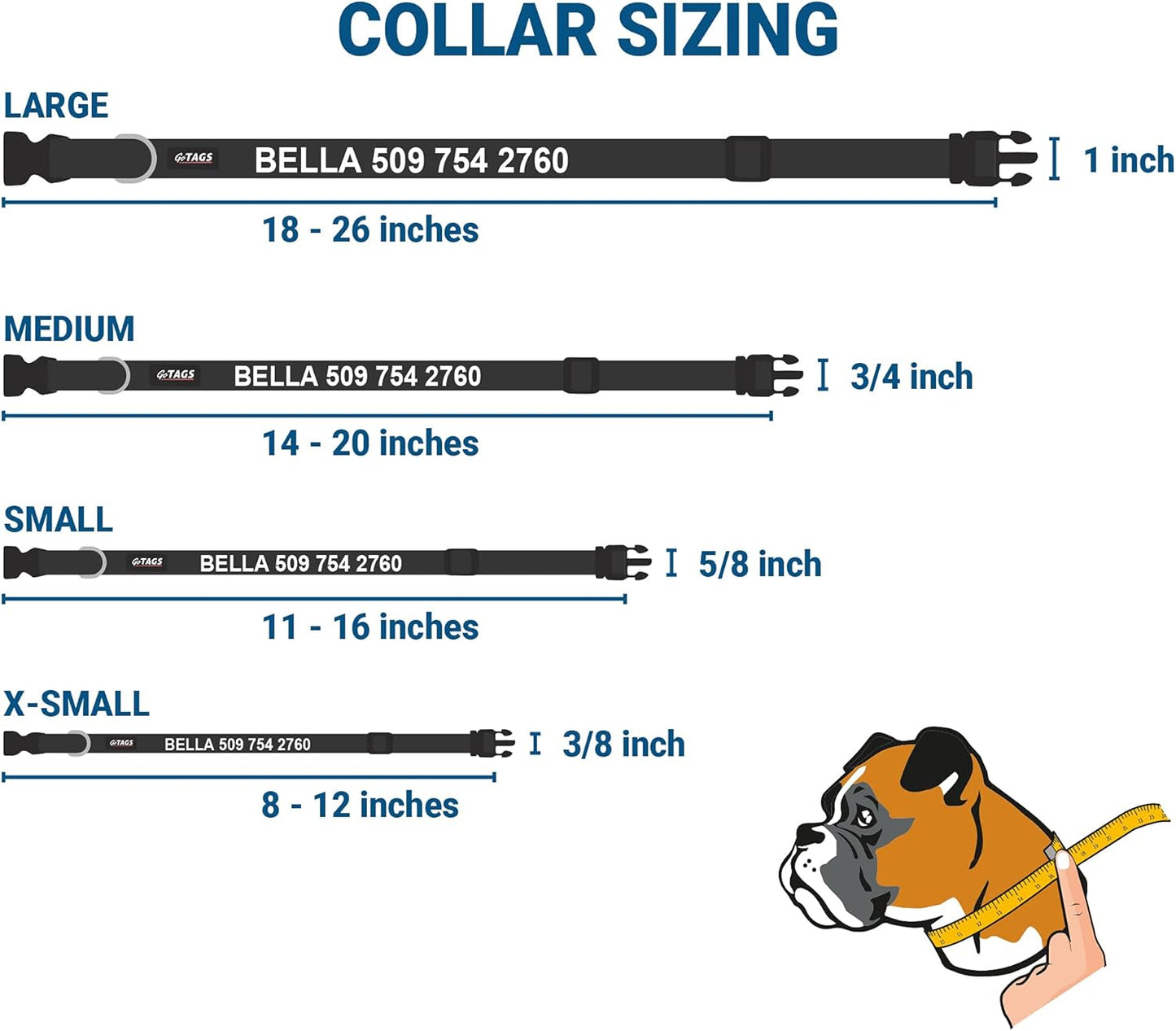 GoTags Personalized Dog Collar with Nameplate, Adjustable Dog Collar with Custom Engraved Slide On Pet ID Tag in Stainless Steel, Silent, No Noise Dog Tag for Large Medium and Small (Black, Medium)
