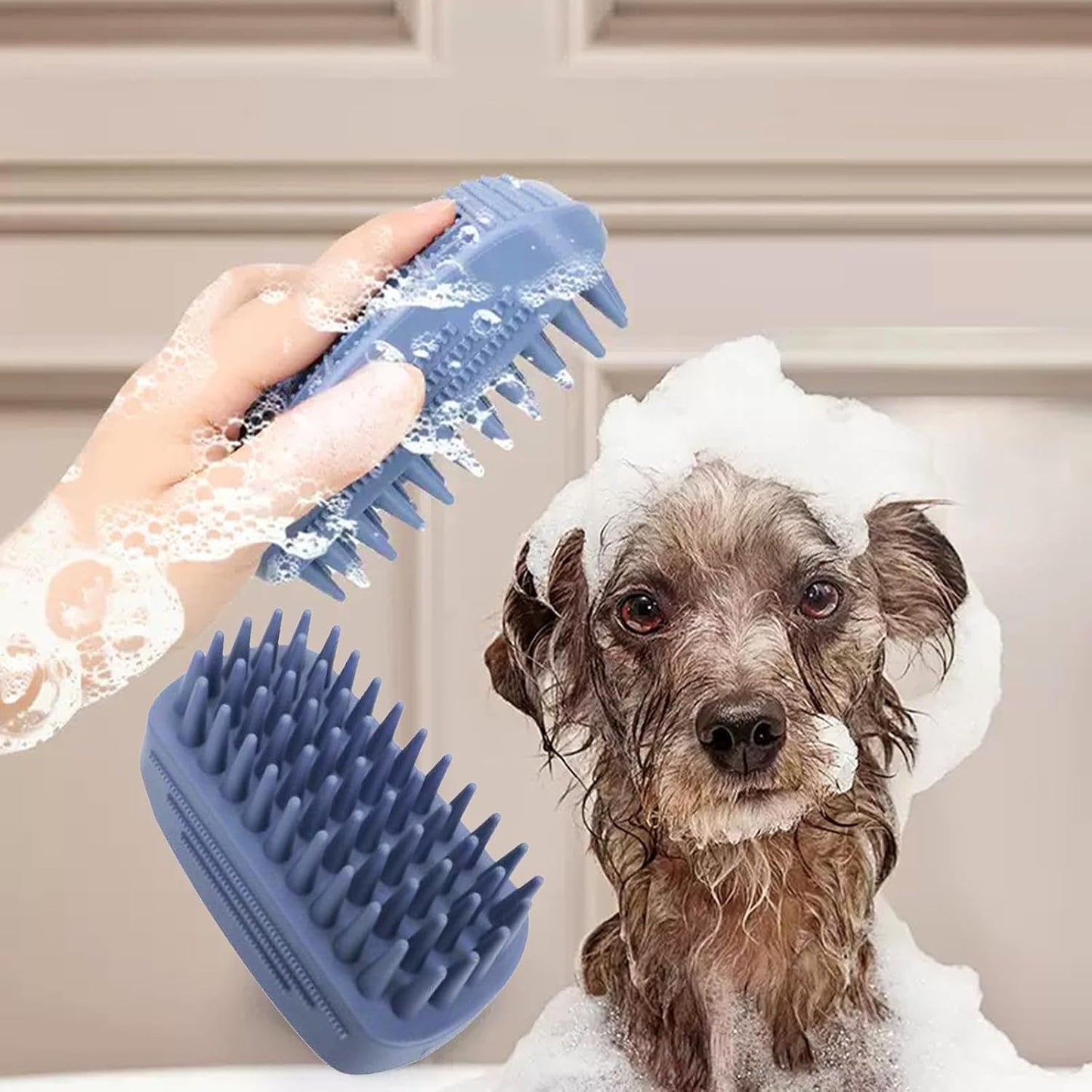 Dog Brush Kit for Grooming Short & Long Haired Dogs & Cats, 4-in-1 Pet Grooming Set with Self-Cleaning Slicker Brush, Deshedding Tool, Shampoo Bath Comb, Massge Comb (White Black)