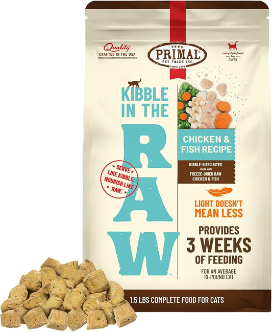 Primal Kibble in The Raw, Freeze Dried Cat Food, Chicken & Fish, Scoop & Serve, Made with Raw Protein, Whole Ingredient Nutrition, Crafted in The USA, Dry Cat Food, 24 Ounce (1.5 lb) Bag