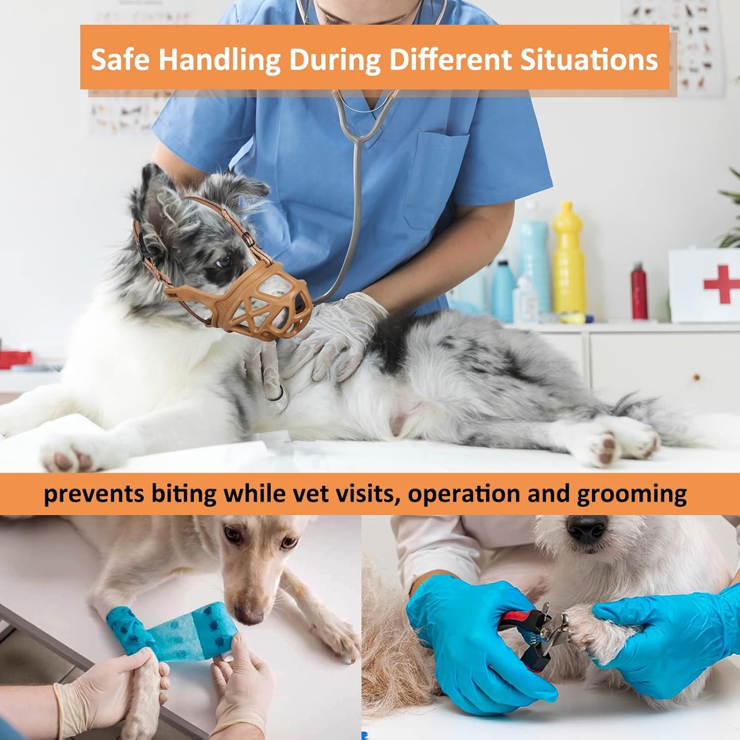 BARKLESS Dog Muzzle, Basket Muzzle for Biting, Chewing and Scavenging, Humane Cage Mouth Cover, Perfect for Grooming and Training Large Aggressive Reactive Dogs (L, Brown)