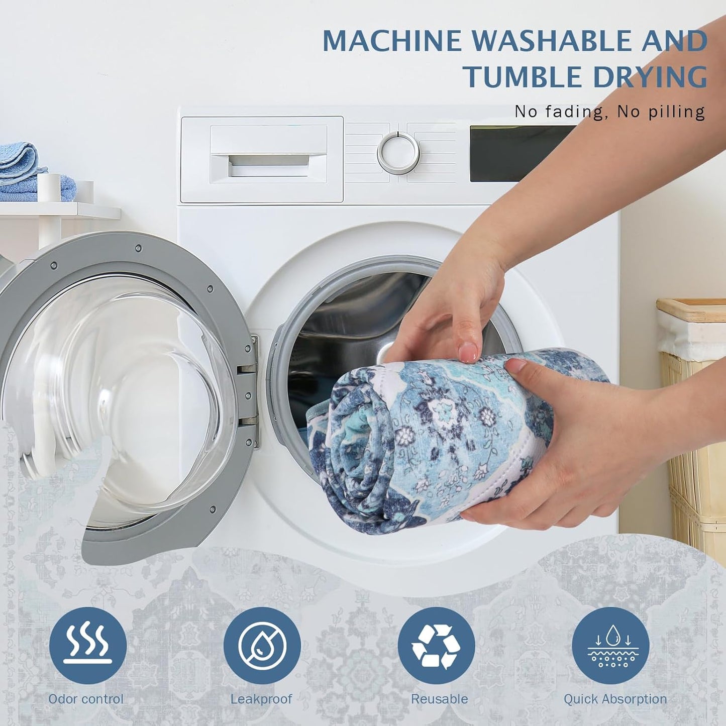 IEUUMLER Washable Pee Pads for Dogs, 2 Pack Reusable Non-Slip Grip, Super Absorbent Waterproof Puppy Pads for Potty Training, Playpen, Crate, Whelping Box EU011 (Blue, 36" x 36")