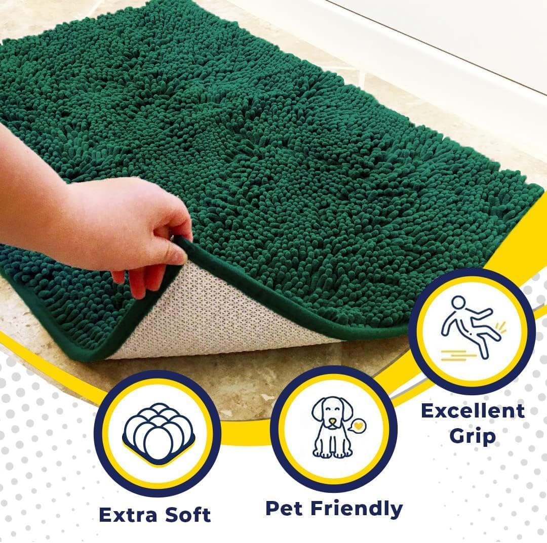 Muddy Mat® Shown on TV – Super Absorbent Microfiber Dog Door Mat for Muddy Paws, Non-Slip Washable Pet Rug, Quick Dry Chenille Entryway Carpet, Machine Washable Indoor Outdoor mat, Dark Green 28"x18"