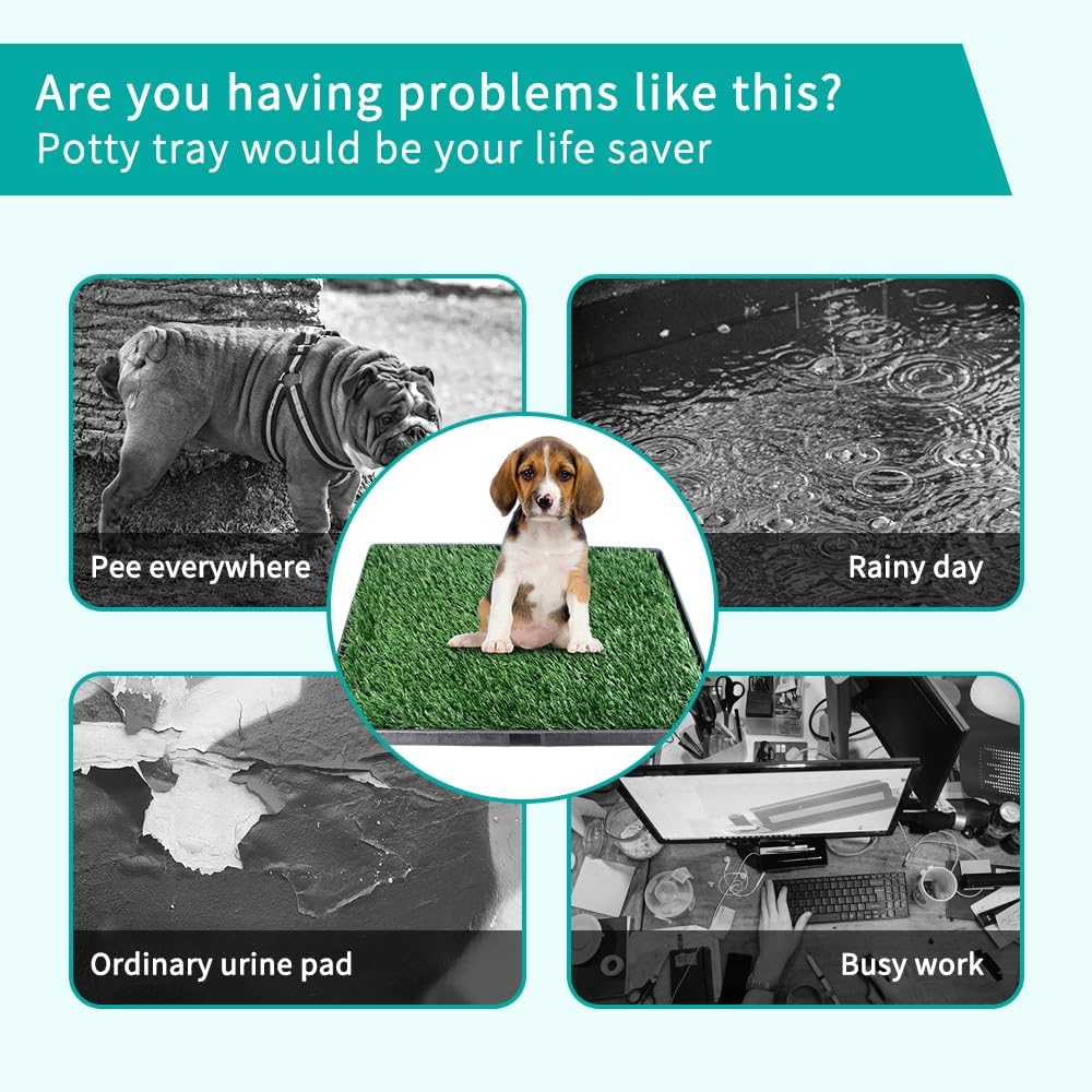 35"X22.6" Dog Grass Pad with Tray - Indoor/Outdoor Artificial Turf Potty Training Mat for Large Dogs, Portable Dog Litter Box for Balcony/Patio, Washable Reusable Pee Pad and Fake Grass for Dogs