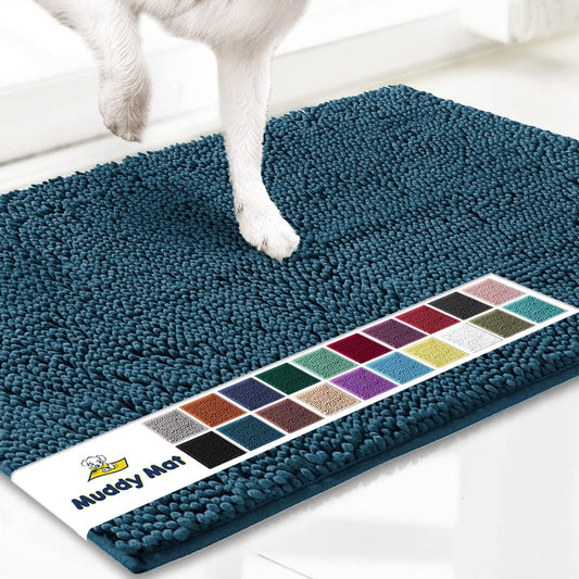 Muddy Mat® Shown on TV–Super Absorbent Microfiber Dog Door Mat for Muddy Paws, Non-Slip Washable Pet Rug, Quick Dry Chenille Entryway Carpet, Machine Washable Indoor Outdoor mat–Atlantic Blue 30"x19"
