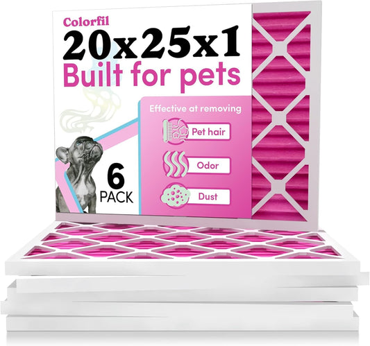 Colorfil 20x25x1 Air Filter (6-Pack) | Made in the USA | Color Changing | Remove Cat and Dog Odor | MERV 8 for Pet Hair Dander and Dust | 19.5"x24.5"x0.75" Exact Size