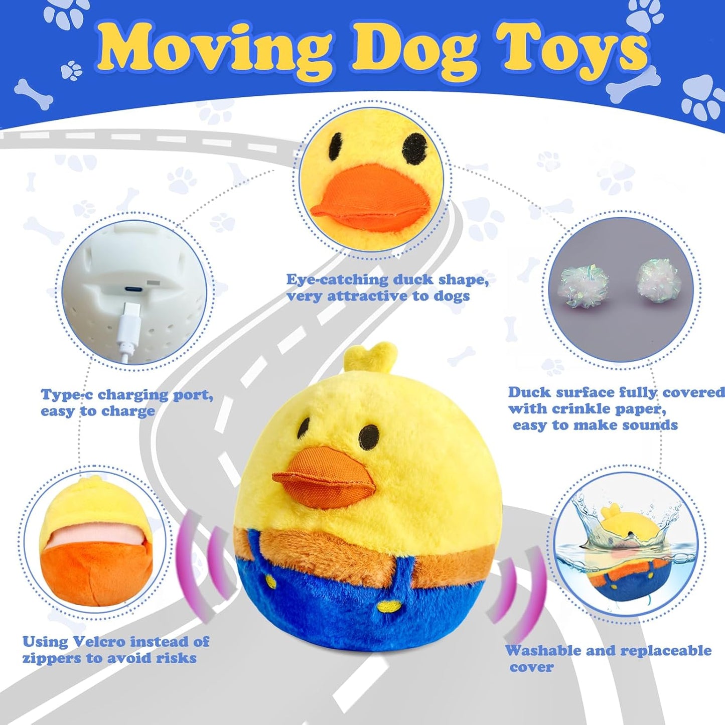 Rechargeable Interactive Moving Dog Toys, Automatic Crazy Jumping Duck for Boredom, Attractive Squeaky Plush Duck Covers A Talking Bouncing Ball with Recording Playback, Puppy Toys to Keep Them Busy