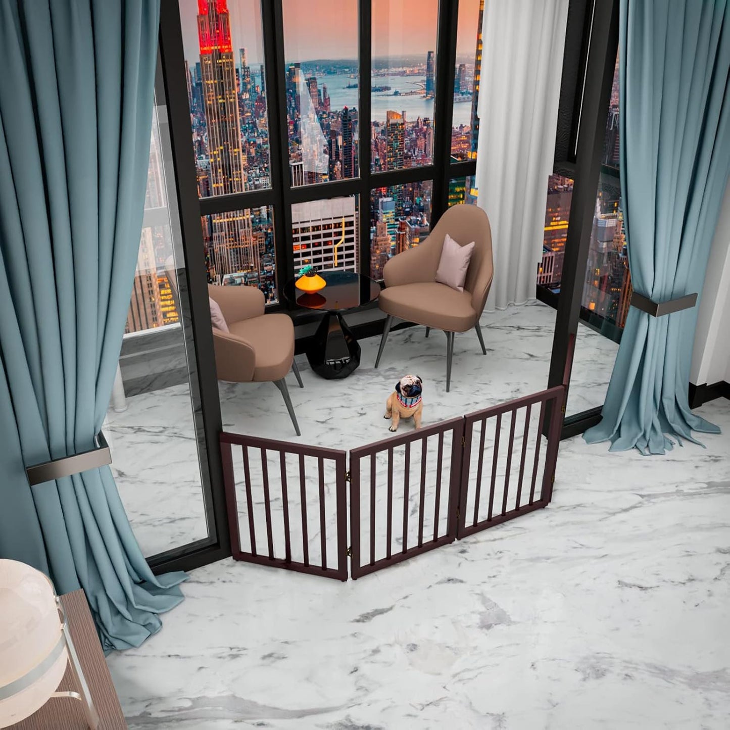 Wooden Dog Gate Freestanding Foldable 4 Panel Pet Gates Extra Wide Dog Gates for Indoor Doorways Stairs 24in Height Support Feet Included