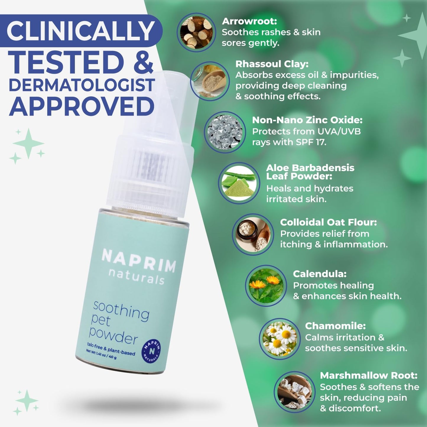 Soothing Pet Powder – Talc-Free Itch Relief for Dogs - Hot Spot Treatment, Dog Allergy Relief & Dry Shampoo for Dogs - Dog Paw Balm & Wound Care - First Aid for Sensitive Skin