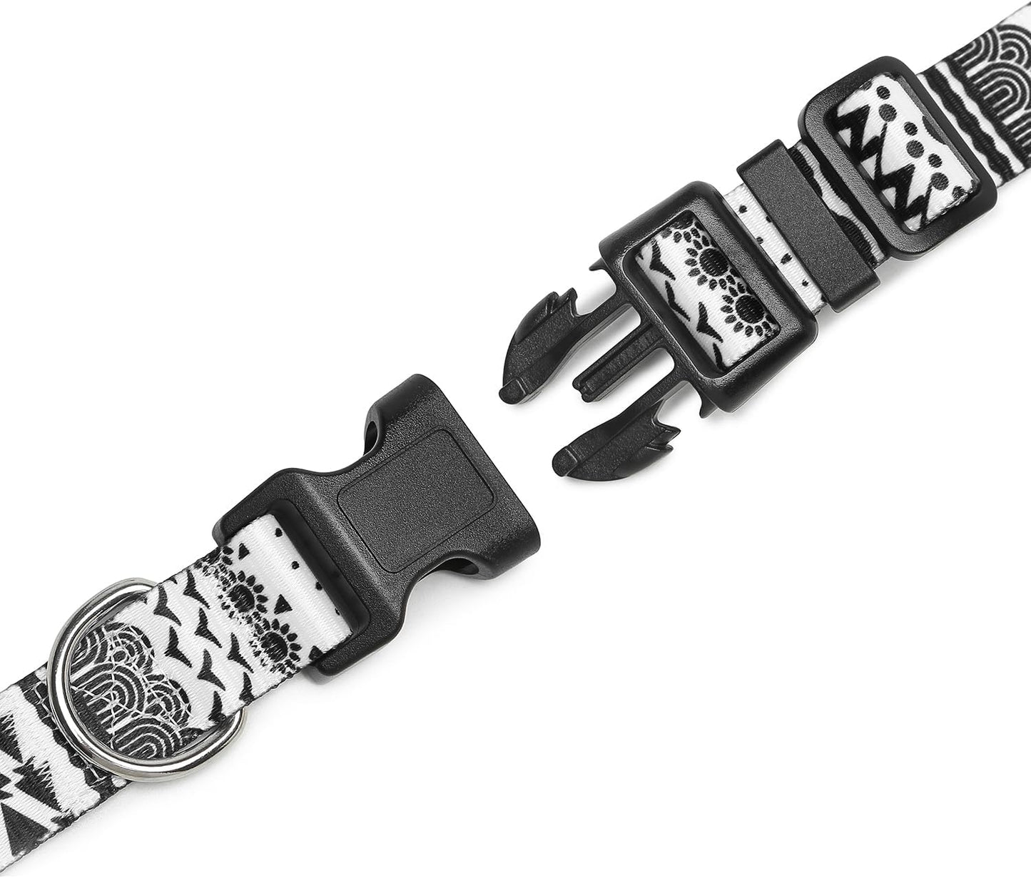 Mercano Adjustable Dog Collar - Special Design Patterns, Soft Nylon Comfortable Sturdy Pet Collar for Small Medium Large Dogs (S, Black White B)