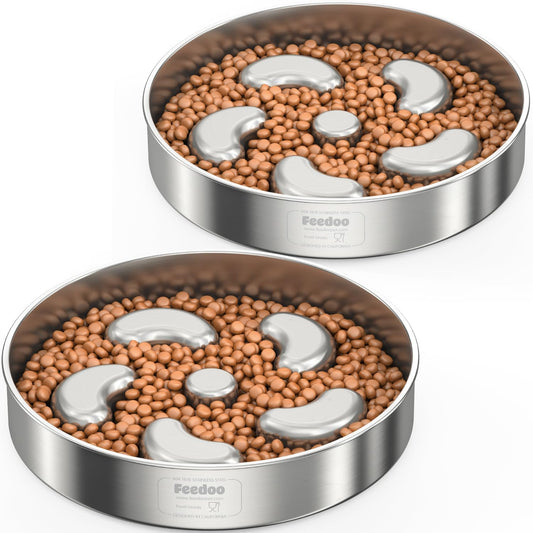 2pcs Slow Feeder Dog Bowls, Double-Layer Stainless Steel, Heavy-Duty with Non-Slip Rubber Base, 2Cups Capacity for Medium Dogs to Slow Down Eating