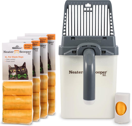 Neater Pet Brands Neater Scooper XL Cat Litter Scoop, 195 Refill Bags – Extra-Large Capacity Mess-Free Cat Litter Scooper with Bag for Large & Multiple Cats, Spill-Proof Litter Box Scooper with Holder