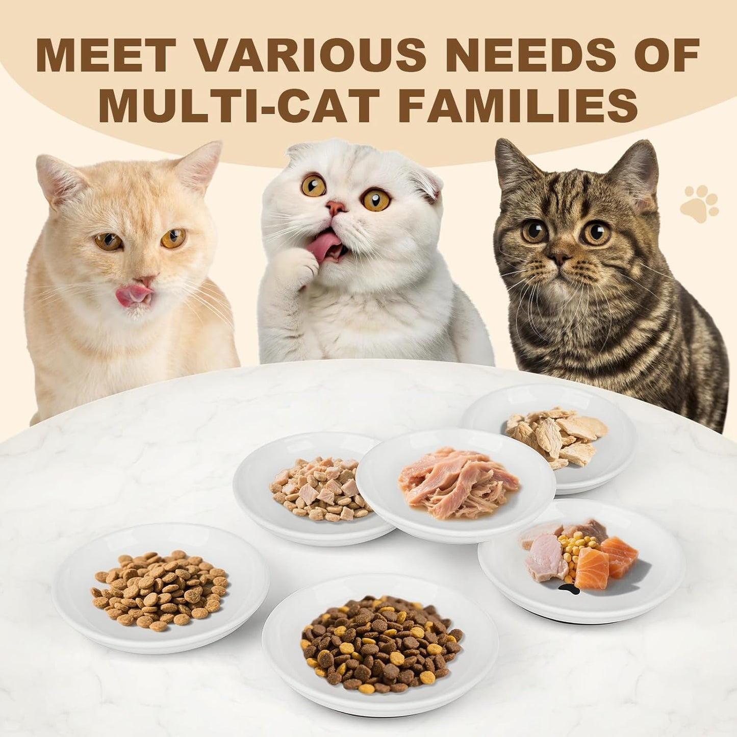 Ceramic Cat Food Bowls - 8 Pack Shallow Plates for Wet Food, Whisker-Friendly Feeding Dish with Non-Slip Silicone Base, Microwave & Dishwasher Safe for Indoor Cats & Kittens