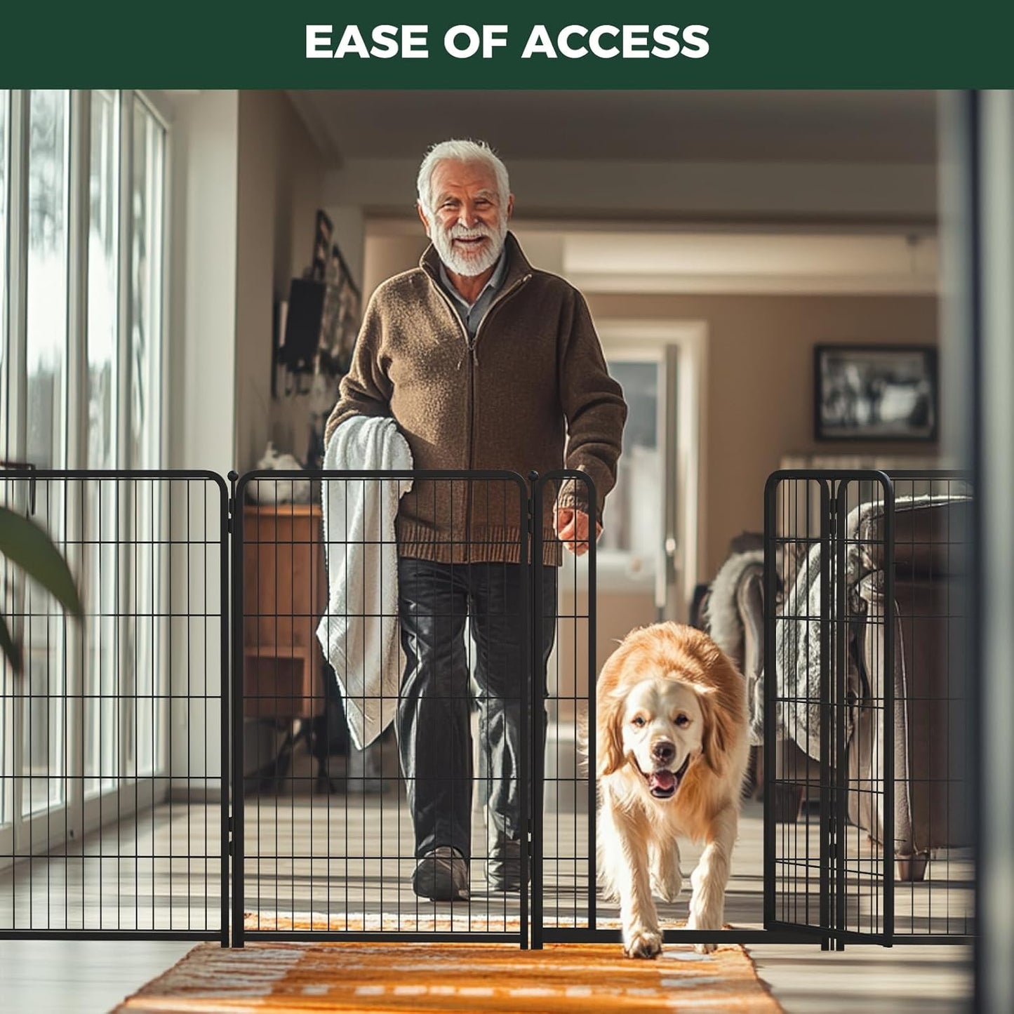 FXW Homeplus Unleashed Indoor Dog Playpen - Stress-Free and Safe Play, Heavy Duty 45 Inch 16 Wire Panels Dog Pen for Large Dogs, Black│Patented