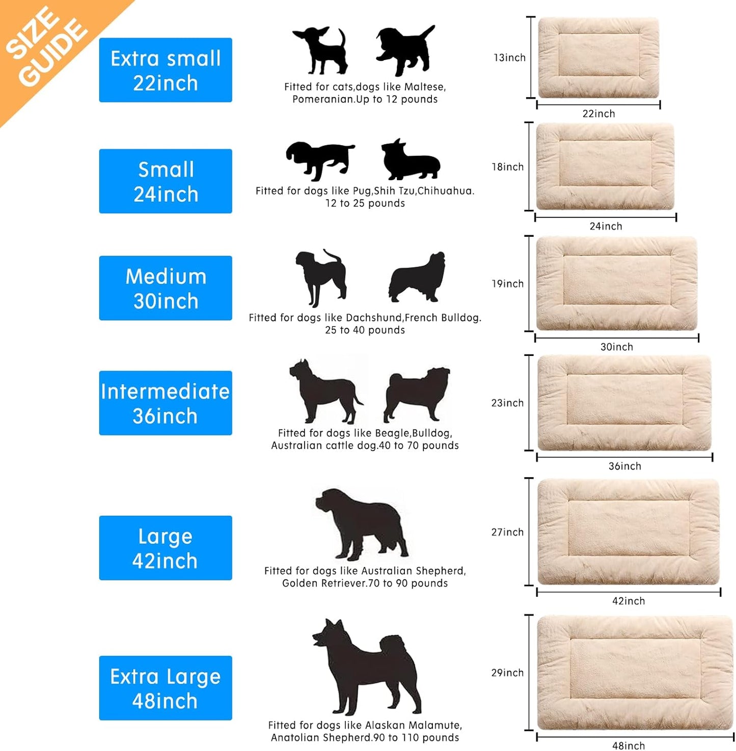Cozy Dog Bed & Crate Pad, Medium Sized Dogs, Fit Metal Crates, Ultra Soft, Washable & Anti-Slip, Cream, 30inch