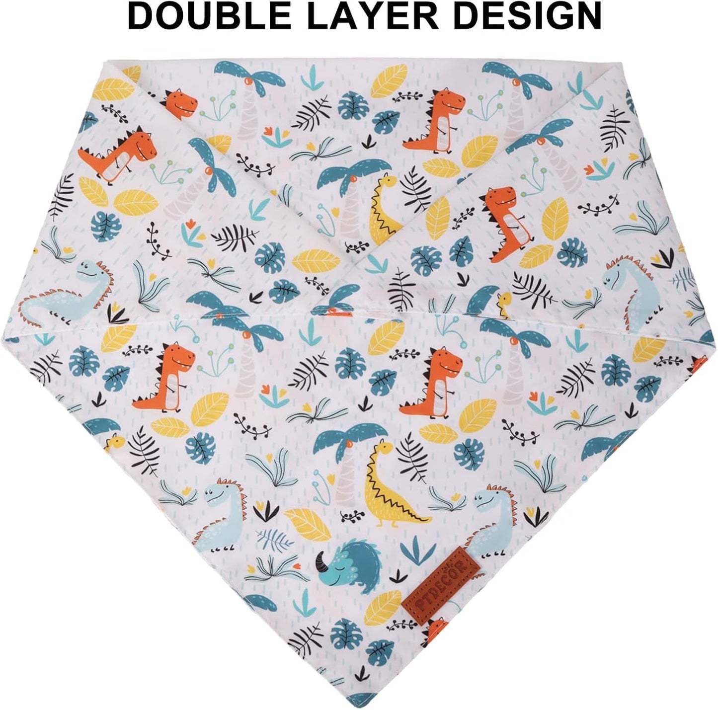 PTDECOR Dinosaurs Dog Bandana, Dinosaurs Design Reversible Pet Scarf Bib, Premium Durable Fabric, Adjustable White Green Bandanas for X-Large Dogs Pets (X-Large)