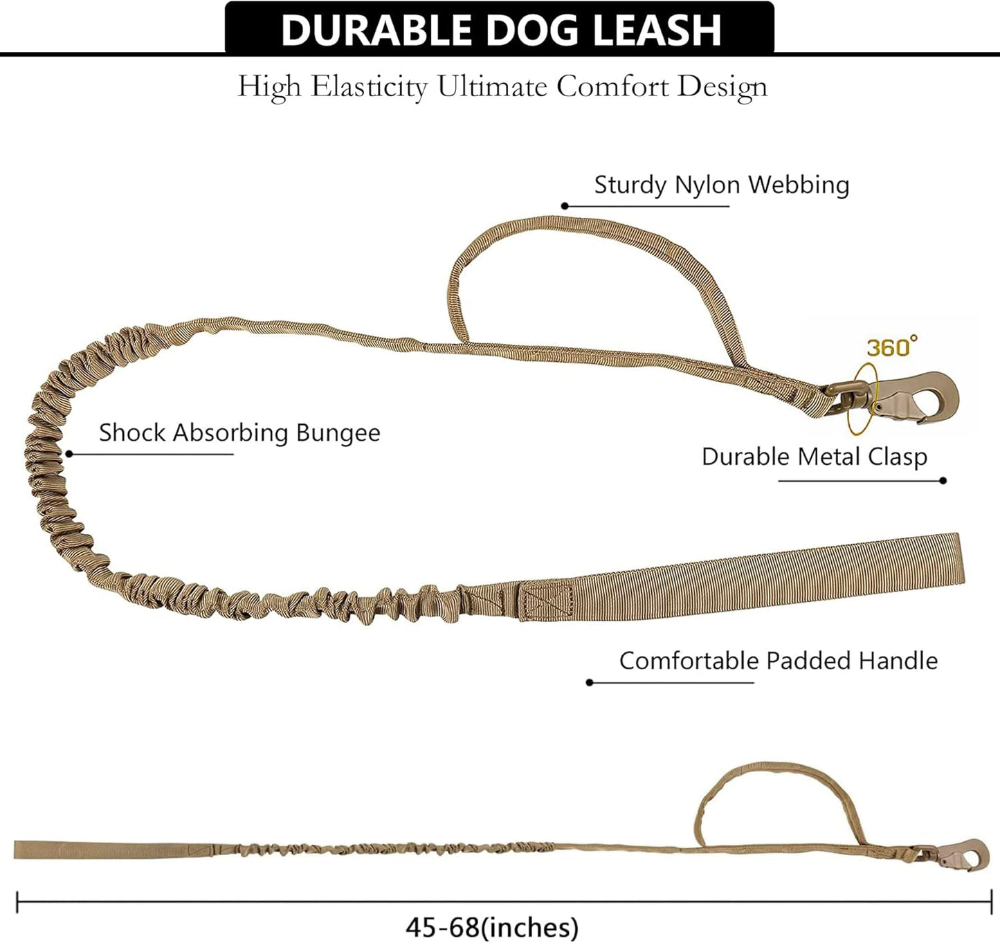 Tactical AirTag Dog Collar Leash Set - Heavy Duty, Adjustable GPS Collar Compatible with Apple AirTag, with Holder & Control Handle for Medium/Large Dogs [ Brown, M ]