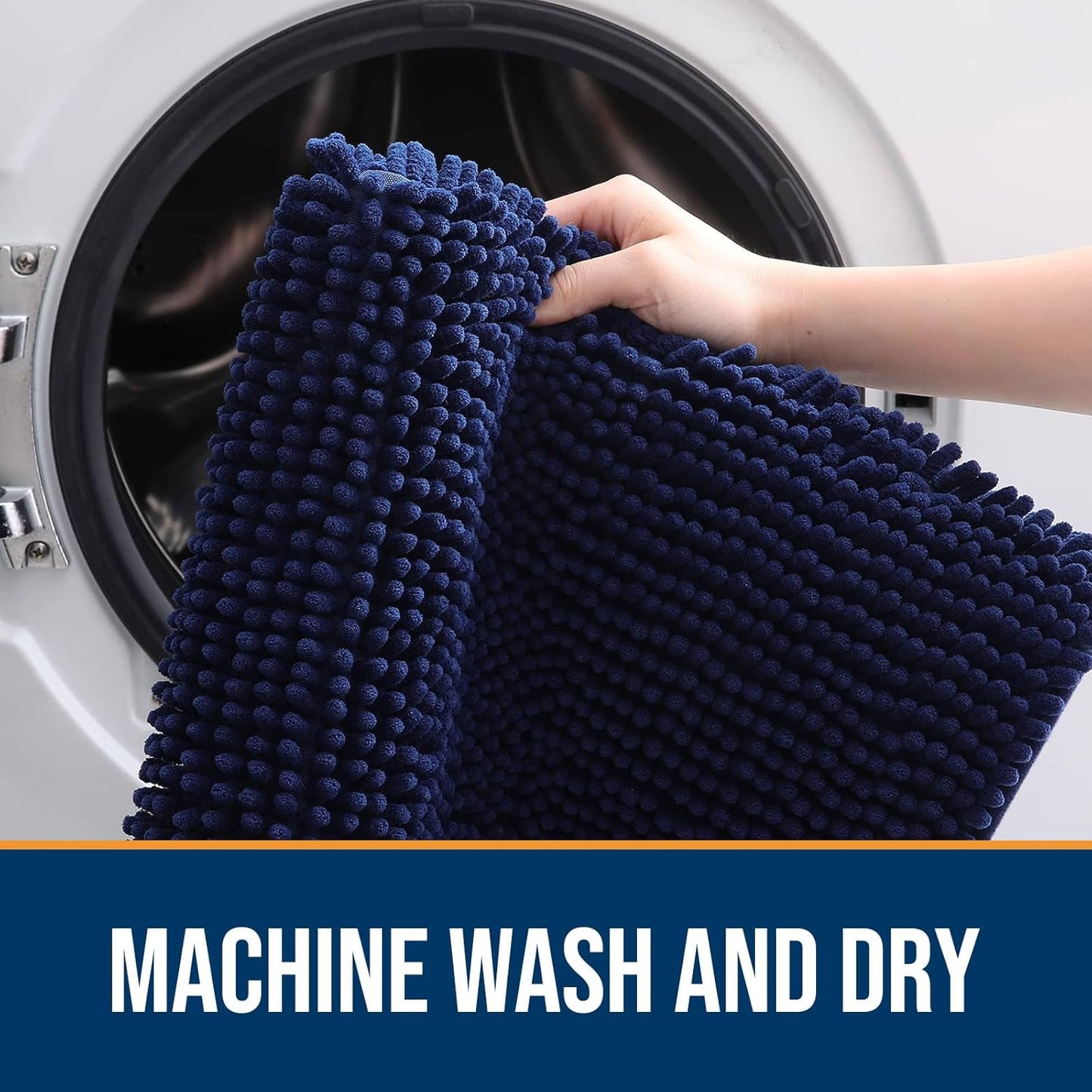 OLANLY Dog Door Mat for Muddy Paws 40x24, Absorbs Moisture and Dirt, Absorbent Non-Slip Washable Doormat, Quick Dry Chenille Mud Mat for Dogs, Entry Indoor Entryway Carpet for Inside Floor, Navy Blue