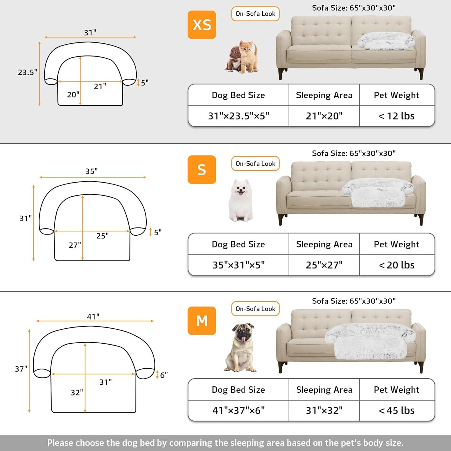 Calming Dog Bed Fluffy Plush Dog Mat for Furniture Protector with Removable Washable Cover for Large Medium Small Dogs and Cats (XS (31"x23.5"x5"), Light Grey)