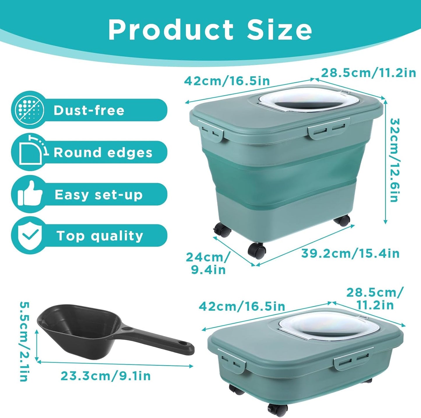 Collapsible Cat Litter Storage Bin Container with Airtight Lids, Portable Cat Litter Storage Container with Wheels, Kitchen Cereal Rice Leakproof Sealable