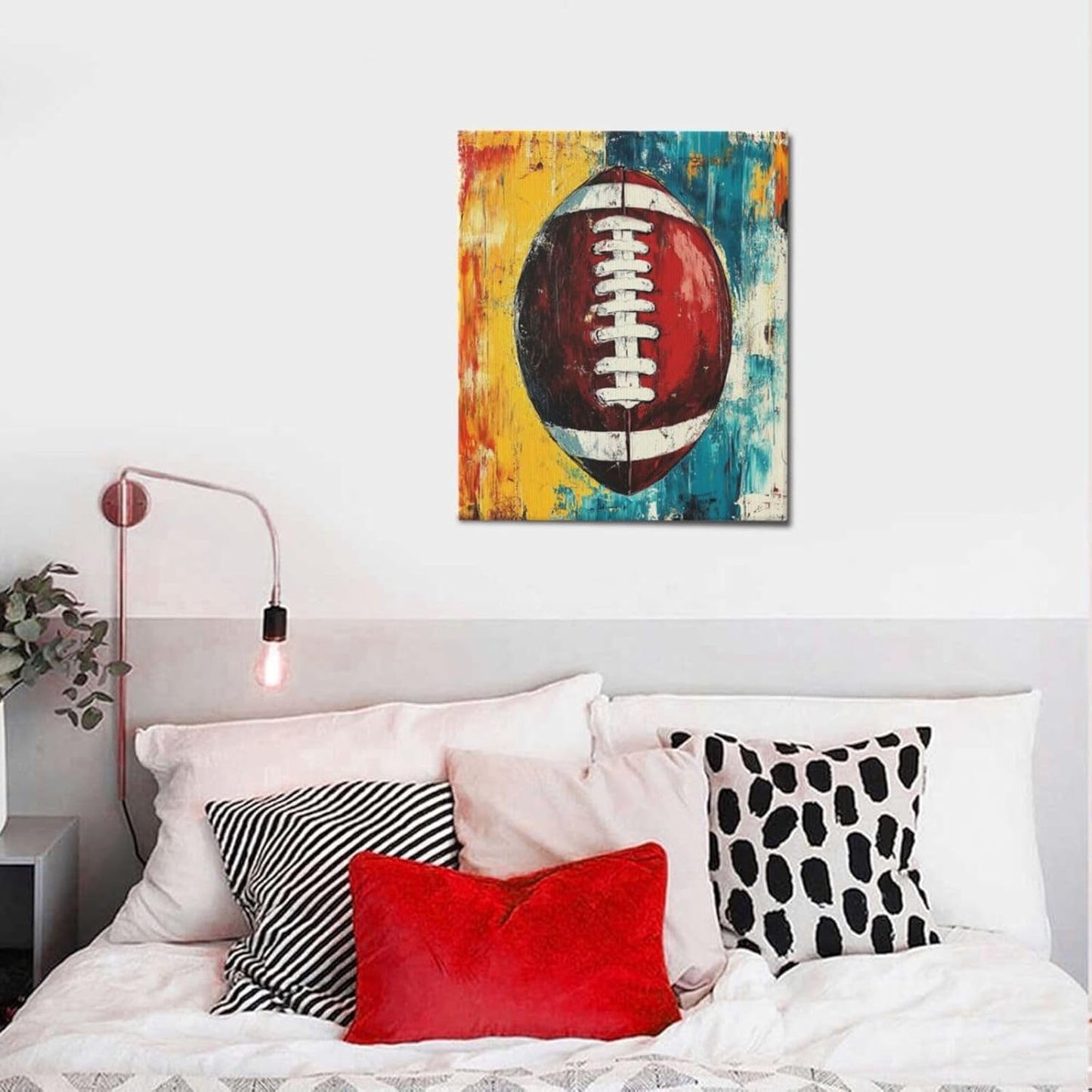 Graffiti Football Bathroom Pictures Wall Art, Rugby Sport Bathroom Wall Decor, Colorful Football Framed Painting Canvas Artwork for Bedroom Living Room Decorations 24"L x 20"W